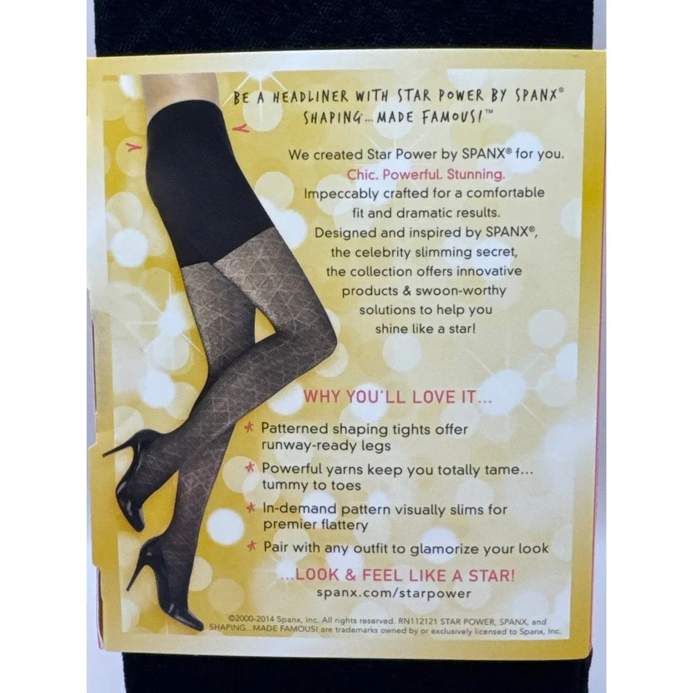 SPANX Star Power Center Stage Patterned Shaping Tights Black Size D (165-220lbs)